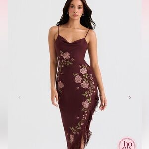 NWT House of CB ELOISA Wine Embroidered Midi Dress